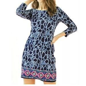 Lilly Pulitzer Hollee Dress Womens XL Navy Blue Lucky Bamboo Cutout TINY FLAW